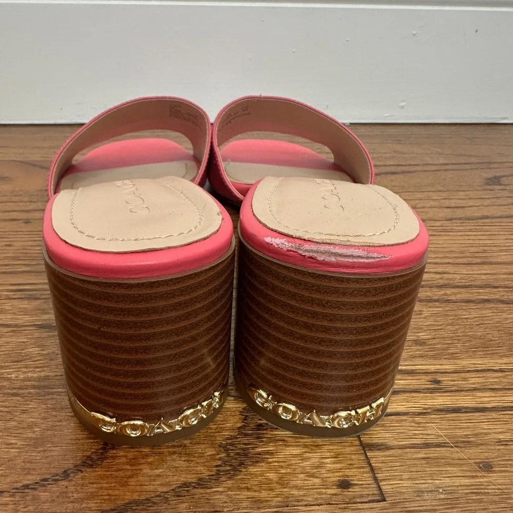 Coach Hot Pink Maggi‎ Sandal Leather Block Heel Slide Size 8.5